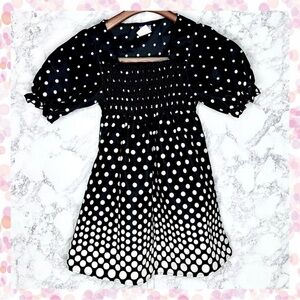 ID Tags Girls 90s Polka Dot Smocked Black & White Puff Sleeve Blouse Size Large